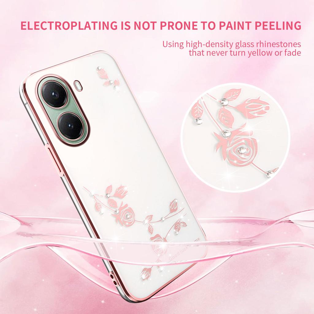 KADEM For Xiaomi Poco X7 Pro 5G Case Flower Rhinestone Decor Electroplating TPU Phone Cover