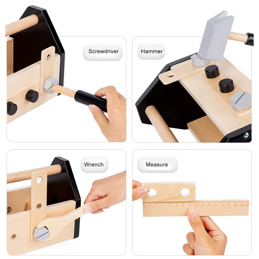 Montessori Holz Reparatur Werkzeug Set Mit Box Schraubendreher Schraubenschlüssel Hammer Lineal Schrauben Muttern Und Nägel Für Jungen Mädchen Werkzeug Spielzeug Geschenke