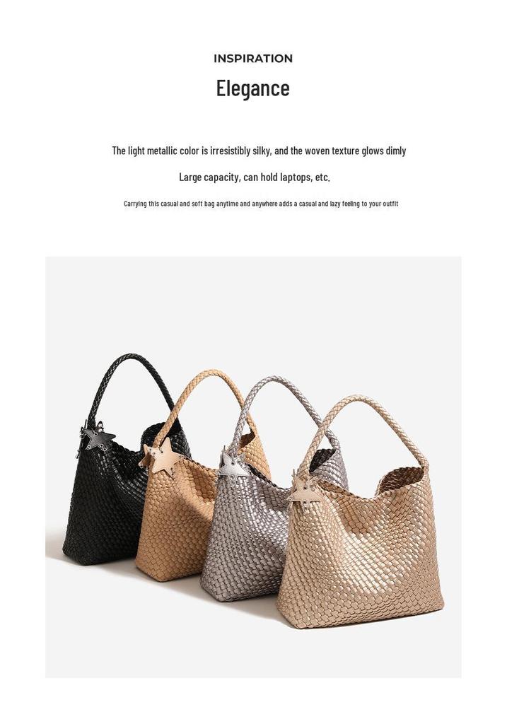 2026 Fashionable Woven Women's Bucket Bag, High-End Shoulder & Underarm Handbag