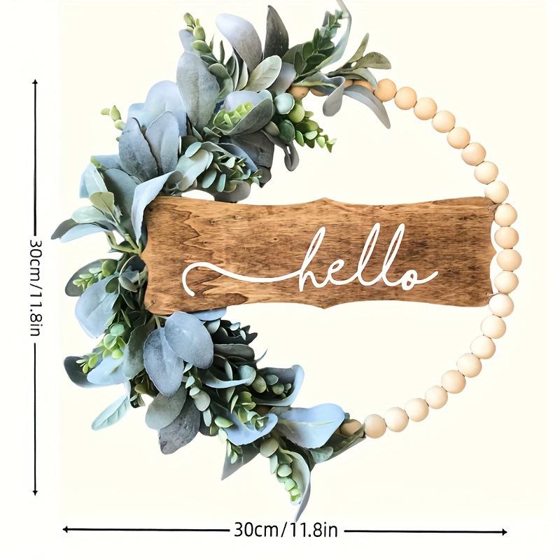 Spring-Summer Welcome Sign: Rabbit Ear Wood Garland with Grass - Perfect Front Door Decoration