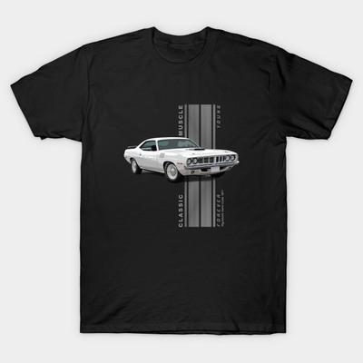 Herren Schwarzes T-Shirt mit Aufdruck Plymouth Hemi Cuda Klassische Amerikanische Muscle Cars Vintage Kein-Schnitt-Transferpapierdruck Baumwoll-T-Shirt