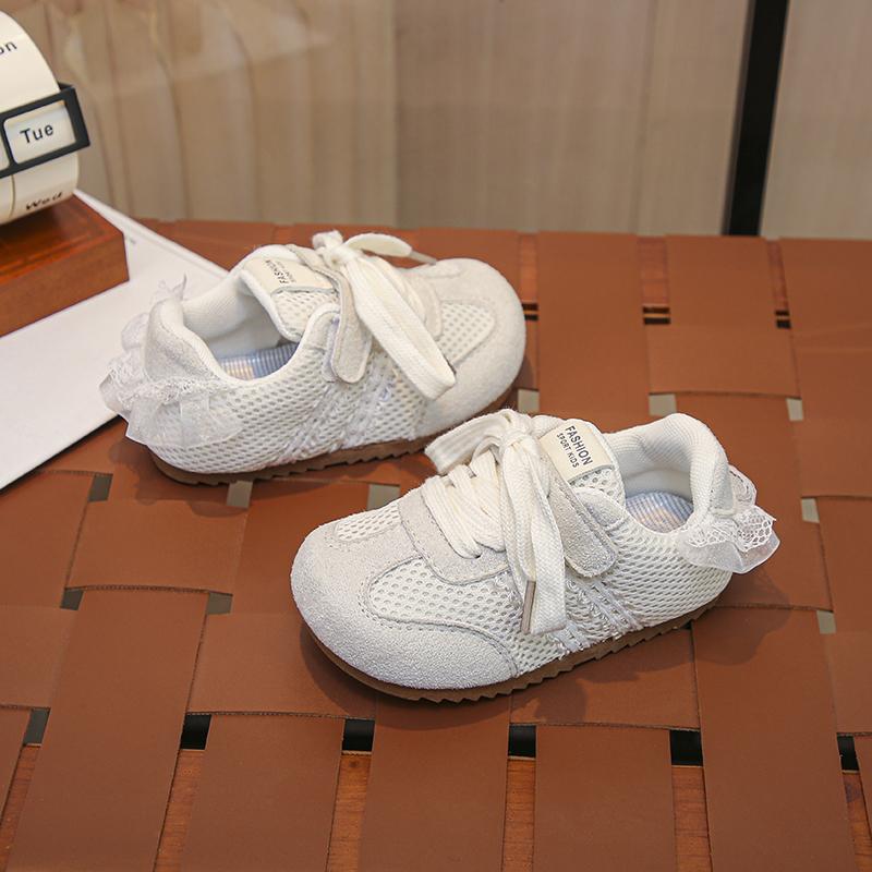 Kids Princess Shoes Mesh Breathable Children Tennis Shoes Soft Bottom New Girls Casual Shoes Sweet Lace Bows Non-slip