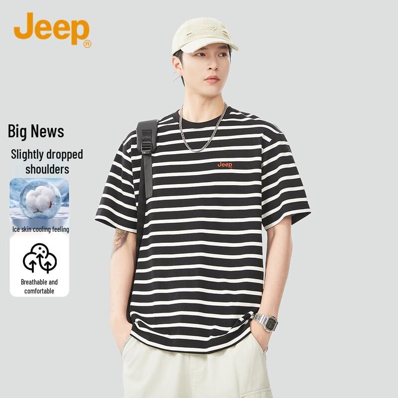 Jeep Men s Casual Striped Round Neck T-Shirt 2XL