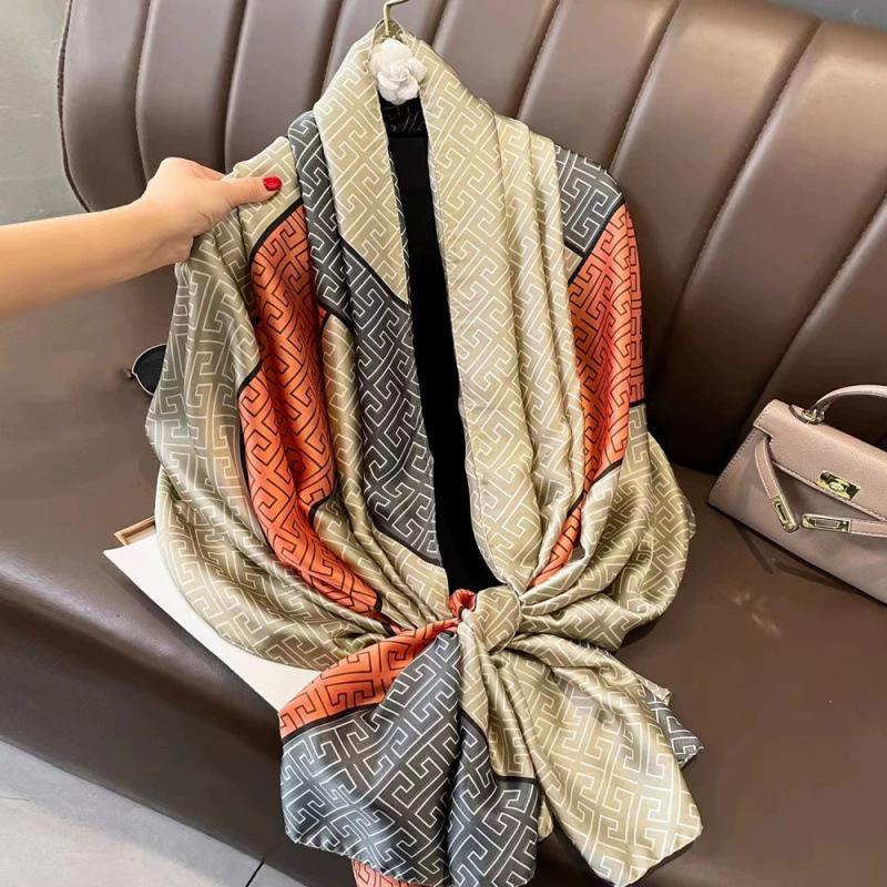 Spring and Summer Thin Silk Scarf High-end Printed Long Scarf New Satin Travel Sunscreen Scarf National Style Cloak