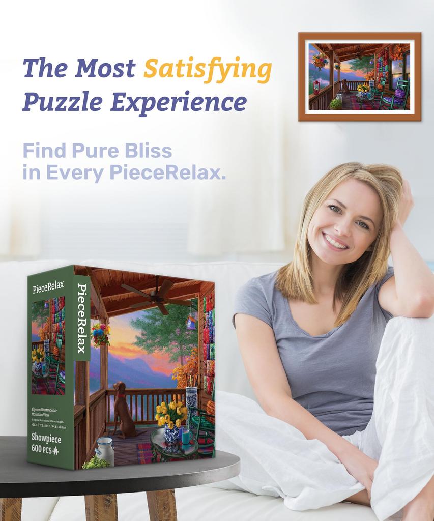 PieceRelax Plastic Jigsaw Puzzle Illustrations Mountain for No Broken Design 600-Piece "Bigelow View" (31x45cm) Adults, Challenging, Pieces,