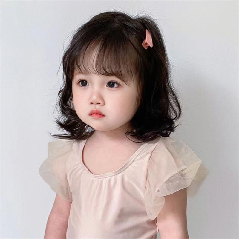 Parrucche Ondulate Nere per Bambini Copricapo Accessori per Capelli per Bambina per Cosplay Quotidiano Fibra ad Alta Temperatura