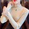Autumn and Winter Slim Fit Half High Collar Patchwork Lace Long Sleeved Base Knit Sweater Top for Women