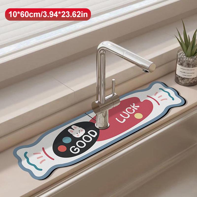 

Kitchen Faucet Mats Printed Bathroom Sink Rug Super Absorbent Drain Pad Non-Slip Faucet Splash Guard Countertop Drying Pads as the picture