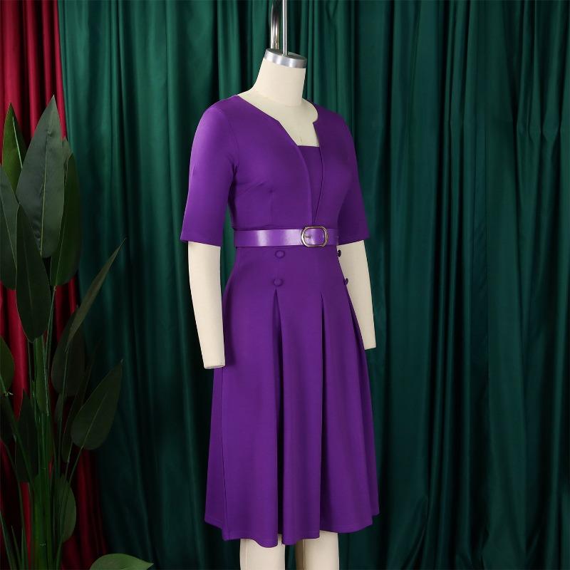 Women's Autumn Fashion Elegant Temperament Solid Color Five Quarter Sleeve Dress