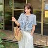 Vintage Silk Scarf Suspender Fake Two-piece Splicing T-shirt Summer New New Belly Cover and Thin Top 232806