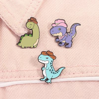 Cartoon Dinosaur With Cowboy Hat Enamel Pin Cute T-Rex Brontosaurus Animal Brooches Lapel Badge Funny Jewelry Gifts for Friends