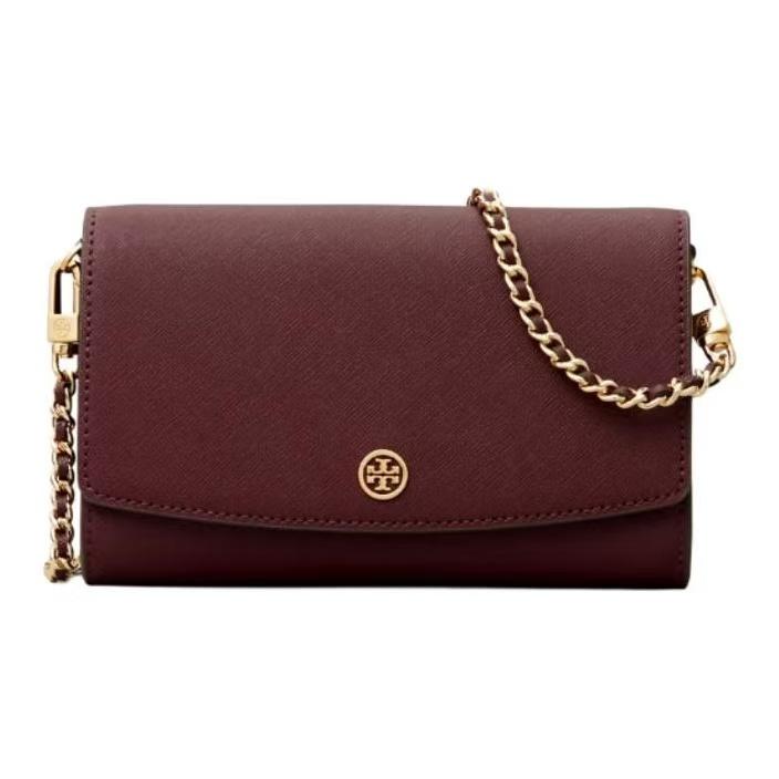 Tory Burch Robinson Detachable Woven Chain Bag Women Shoulder Bag Grape-Red 75246-615 Basic Set (Bag+Dust Bag)