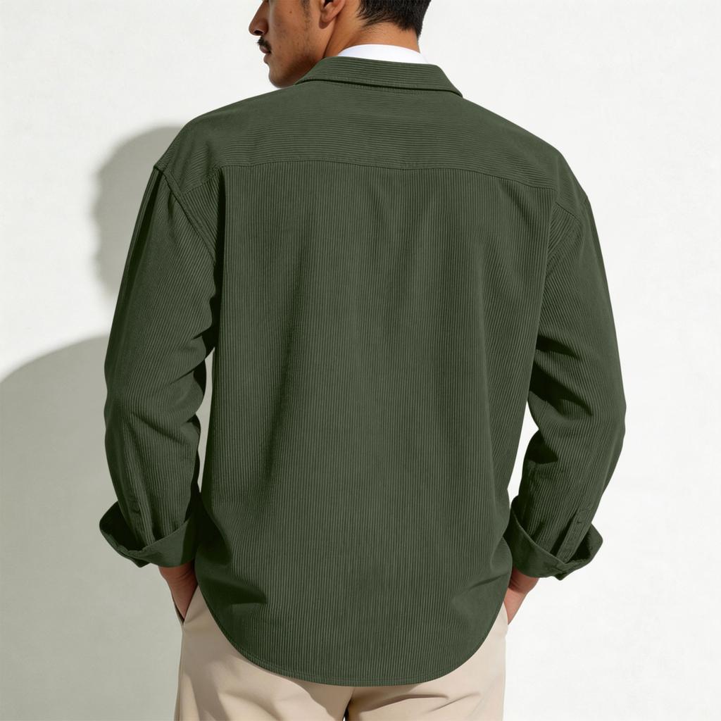 Men's Casual -color Lightweight Breathable Corduroy Button-down Shirt - Men's Stylish Loose-fitting Long-sleeved Shirt