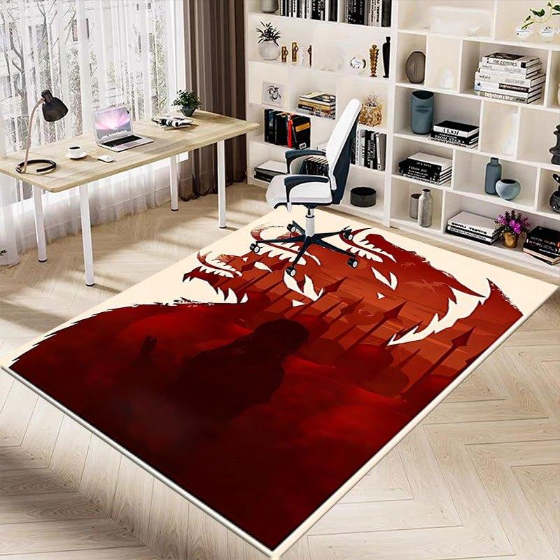 1pc Fire and Blood Office Carpet Chair Mats, Home Decor Mat | Fantasy Theme Mat | Durable Mat, Dragon DecorB02