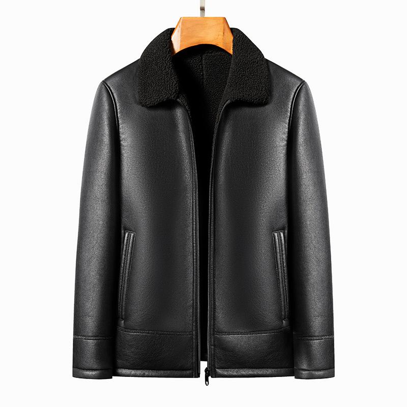 Men's Coat Leather Jacket Fur Integrated Warm Short Casual Leather Lapel Winter Thickening Leisure Jacket