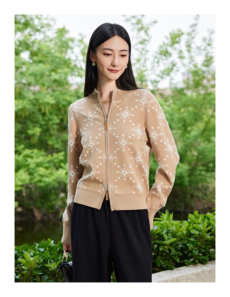 JZ Jiuzi Double Zipper Design Jacquard Knitted Sweater