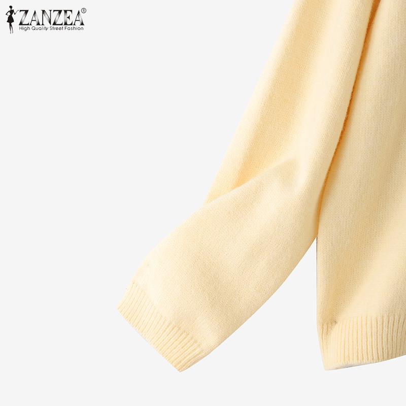 ZANZEA Oversized Women Long Sleeve Buttons Up Lace Casual Loose Knitted Sweaters Cardigan