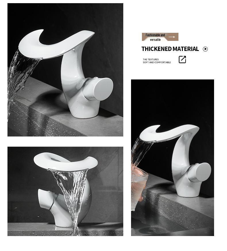 Brass Waterfall Style Single Hole Basin Faucet with Hot & Cold Option for Bathroom Countertop