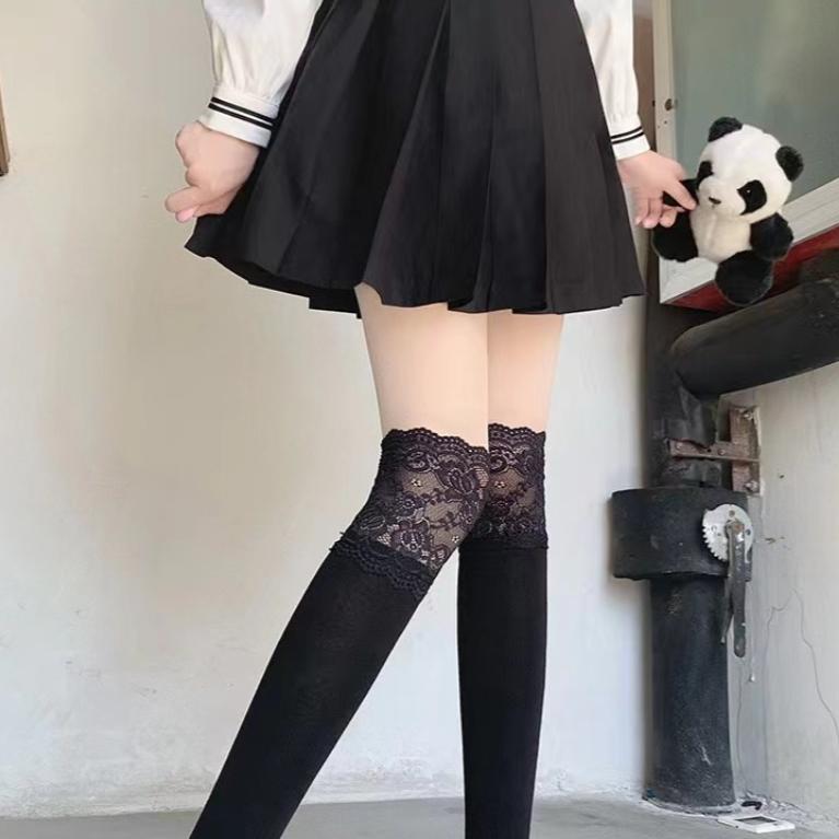 Meias Femininas Outono/Inverno Até à Coxa Renda Fofa Lolita Quentes Meias Pretas Brancas Meias Longas de Perna para Menina Acessórios para Botas