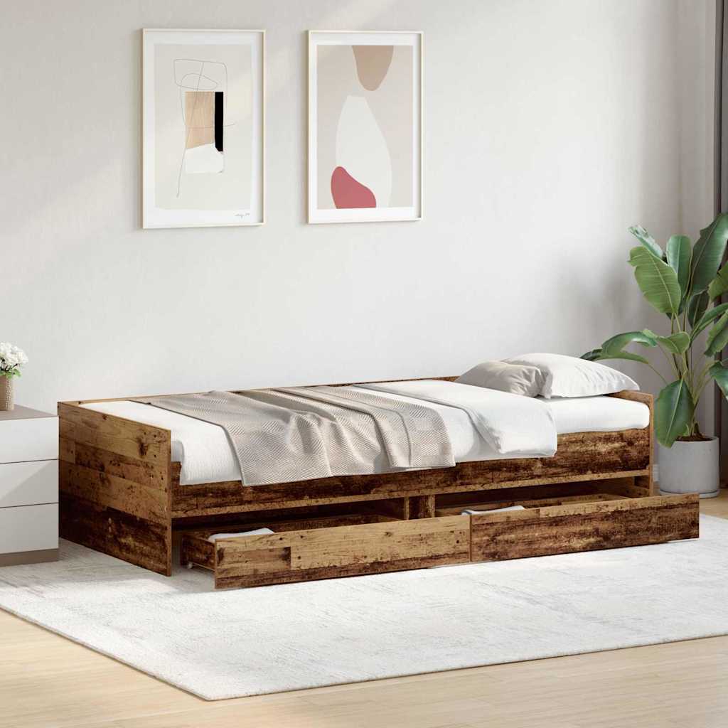 Wooden Bed Frame Made of Reclaimed Wood 90 X 190 Cm Solid Pine Wood