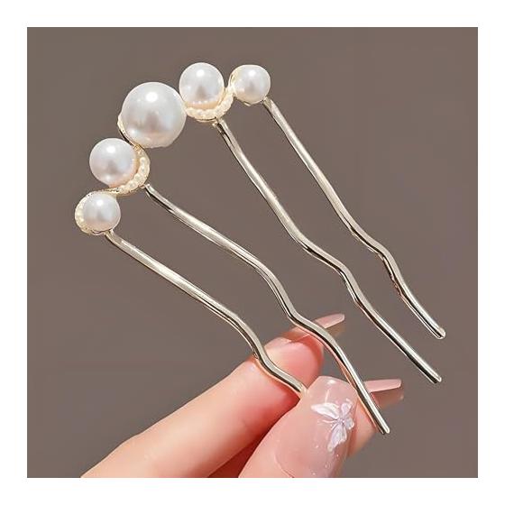 Nightclub Roller Comb Set of 2, Pearl Hair Comb, U-Shaped Hair Accessory, Hair Clip, Fashion, Formal Occasions, Parties, Everyday Wear, Secure Hold,