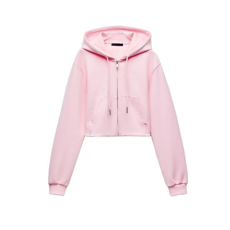 Spring New Arrival Women's Clothing Long Sleeves Hooded Short Sweatshirt 3641843 Double-Sided Cloth Stretch Sweatpants 3641845