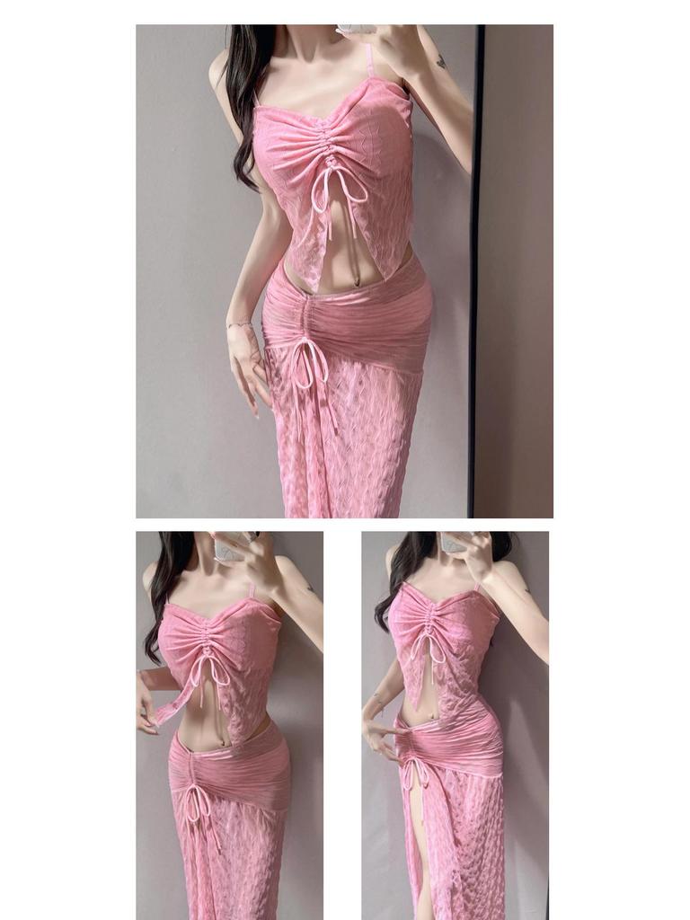 2025 Trendy Three-Piece Bikini Set: Long Dress, High-Waisted Bottoms, Perfect for Vacation or Hot Springs