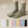 Women's Spring Five-finger Socks, Solid Color Sweat-absorbing Mid-calf Cotton Socks, Boneless Sewn Anti-pilling Toe Separation Socks