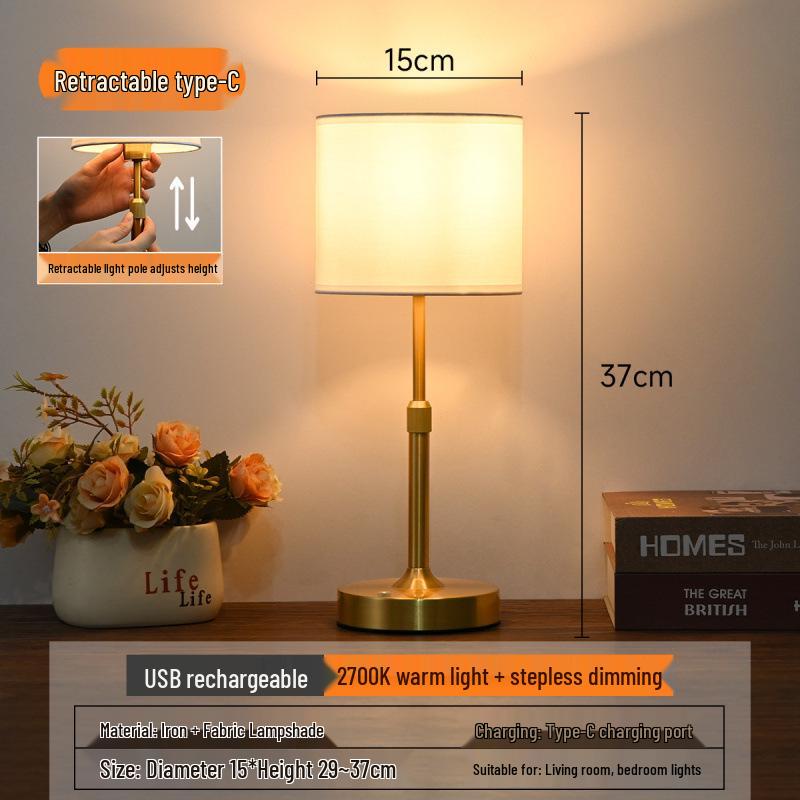 Vintage French Retro Rechargeable Bedside Lamp - High-End Creative Table Lamp for Bedroom Decor