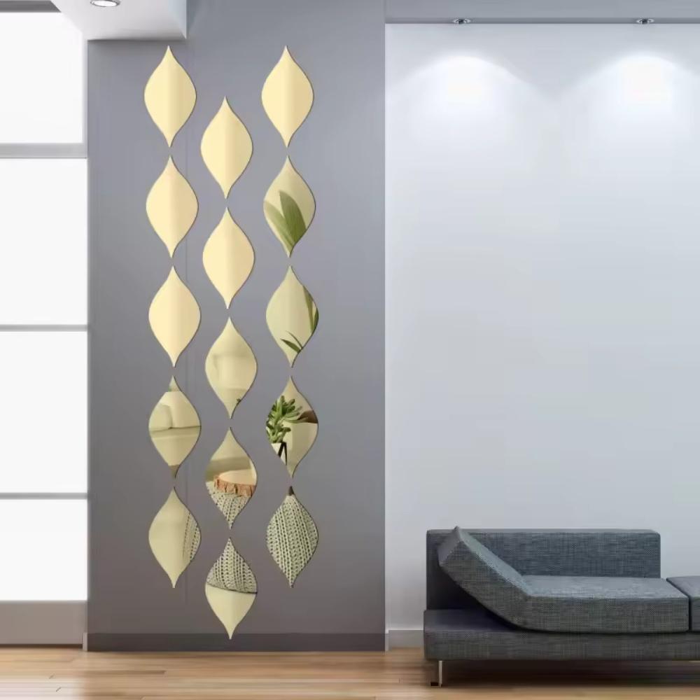 10 piezas/set Pegatinas de Espejo Acrílicas Forma de Gota de Agua Azulejos de Espejo Reflectantes Calcomanías de Pared 3D Extraíbles Arte de Pared DIY Decoración de Sala de Estar