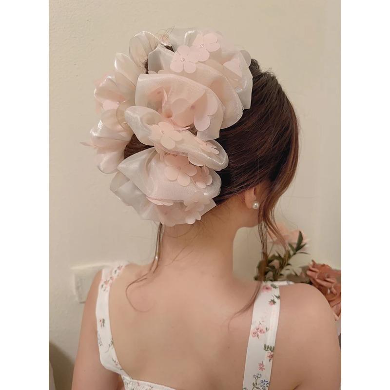 Haimeikang Stor sløyfe Hårklo Sommerblomst Søt Mesh Hestehale Hårnål Hårnål Krabber Hårklemme Dame Mote Hårtilbehør