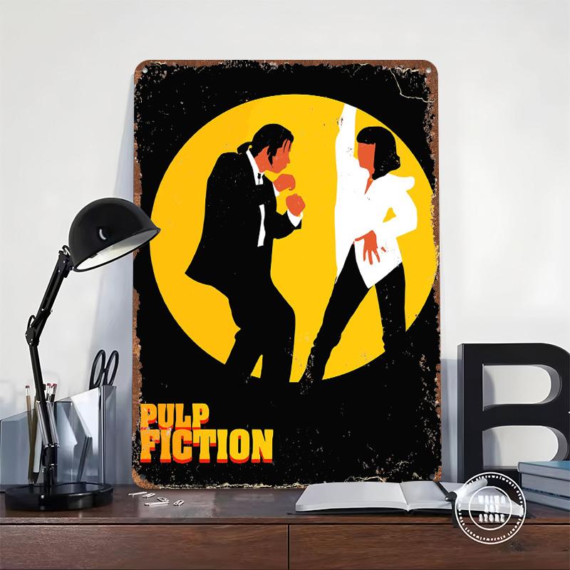 Pulp Fiction Art Printed Poster Customized Wall Art Retro Vintage Metal Tin Signs for Office Decoration Room Bar Accessories