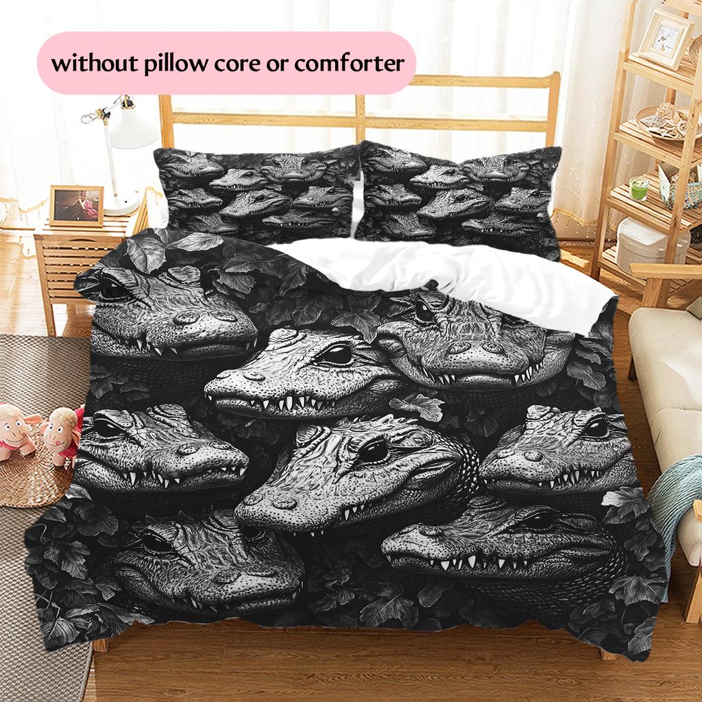 Black Crocodile Pattern Bedding Home Decoration Birthday Gift (1 * Duvet Cover + 2 * Pillowcase, Without Core)