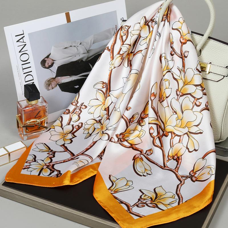 Small silk scarf women's large square scarf yarn scarf spring, autumn and winter matching shirt middle-aged mother square 91 × 91 thin scarf