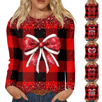 Women's Christmas Tops Christmas Long Sleeve Shirts Women's Christmas Printed Long Sleeve Tops Regular Casual Tops