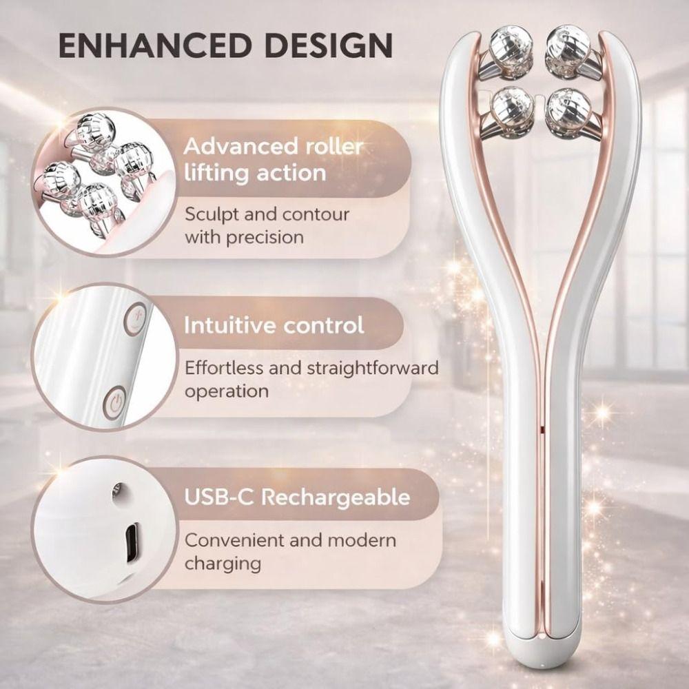 with 3D Roller Wireless Microcurrent Facial Massager Rechargeable Portable Lifting Toning Tool 3 Intensity Levels Easy to Use
