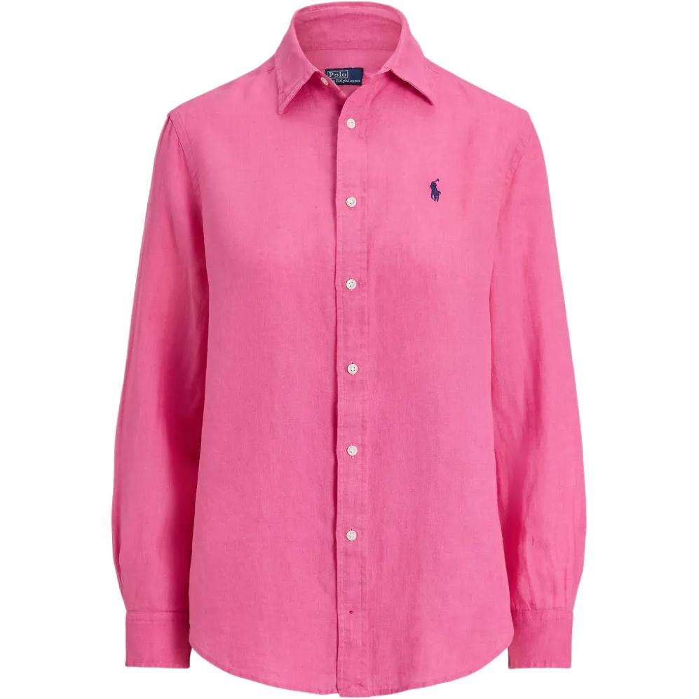 Polo Ralph Lauren Linen Long Sleeve Polo Shirt With Small Pony Embroidery Women Shirts 211A91218-012