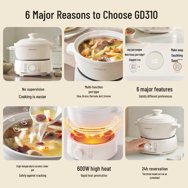 Joyoung 3L Ceramic Electric Slow Cooker CN plug (adapter included)