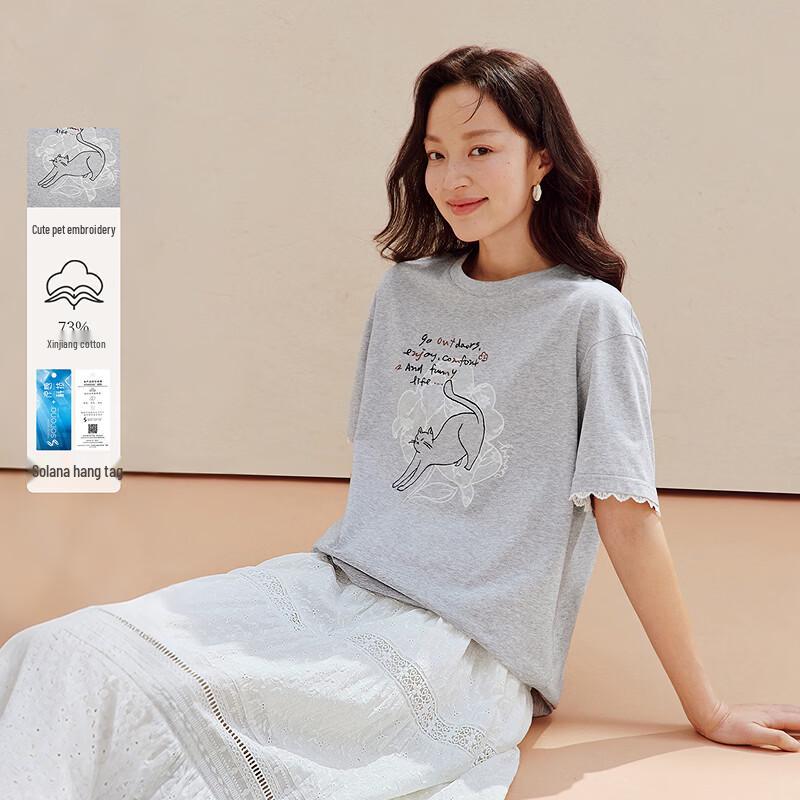 INMAN Women s Solona Patchwork Lace Cat T-Shirt XL