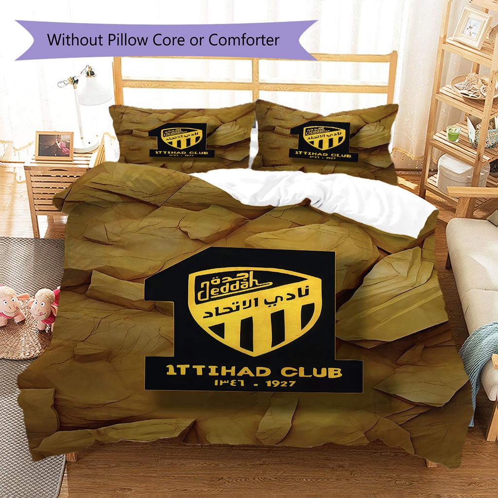 Al-Ittihad FC Pattern Bedding,Quilt Set Quilt Cover Pillowcase Home Birthday Gift(1 * Duvet Cover + 2 * Pillowcase, Without Core)