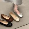 Flat Bottom Silver Square Head Single Shoes Women's Shoes Spring and Autumn New Summer Gentle Bow Ballet Evening Shoes