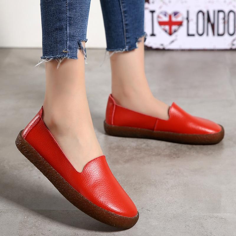 Frühling Herbst Neue Große frauen Schuhe Leder weiche sohlen loafers Antislip komfort flache Mode lässig damen singles schuhe Mujer