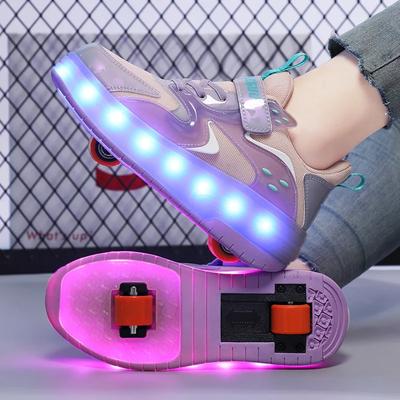 Inlineskates für Kinder, Speed-Rollschuhe mit 2 Rollen, aufladbarem Licht, Rollschuhe mit fliegenden Rollen