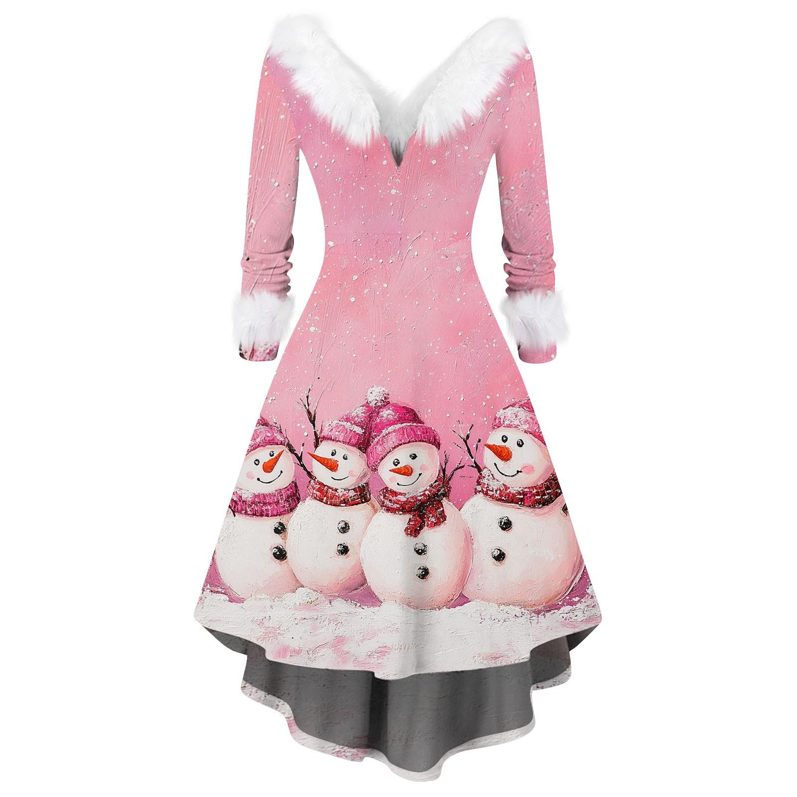 

Женское модное повседневное платье с v-образным вырезом и рождественским принтом для вечеринки с длинными рукавами L