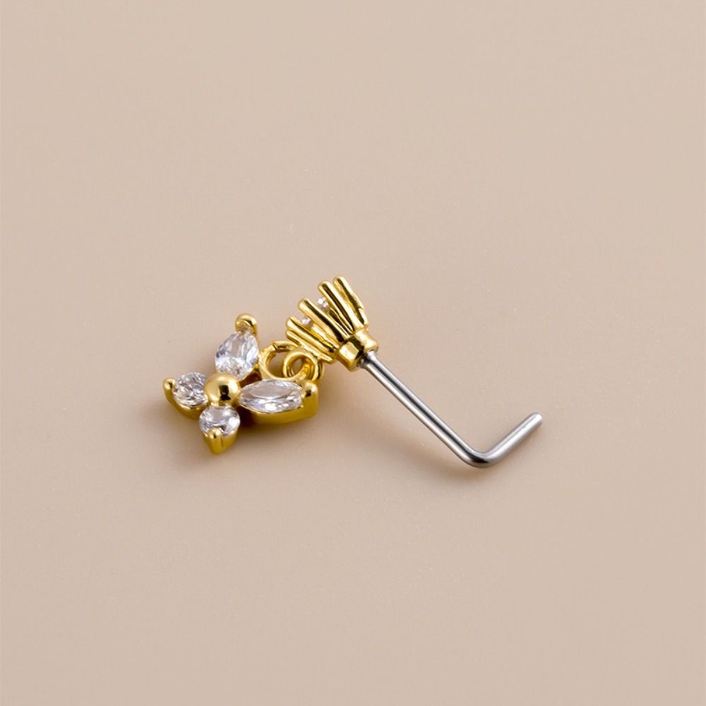 Mode Edelstahl Piercing Nasenstecker Kristall Zirkon Goth Schmetterling Anhänger Nasenring L Schraubstange Pierc Körper Schmuck Damen