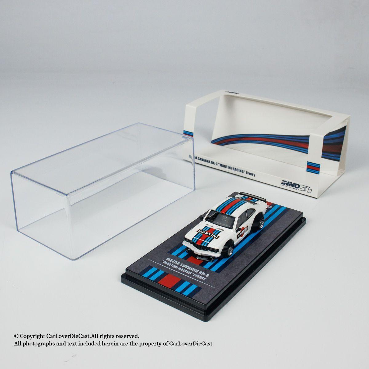 

INNO 1:64 SAVANNA RX3 Martini Racing car livery white striped alloy model car