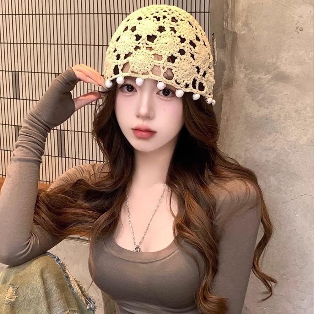 Flower Crochet Hollow Knitted Hat Sweet Ethnic Style Hat Fashion Knit Beanies  Outdoor