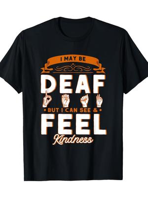 Asl Deaf Awareness Tshirt Polyester Crew Neck Tee With Hand Sign Orange Print Unisex Casual Top For Deaf Community And Sports Lovers Plus Size