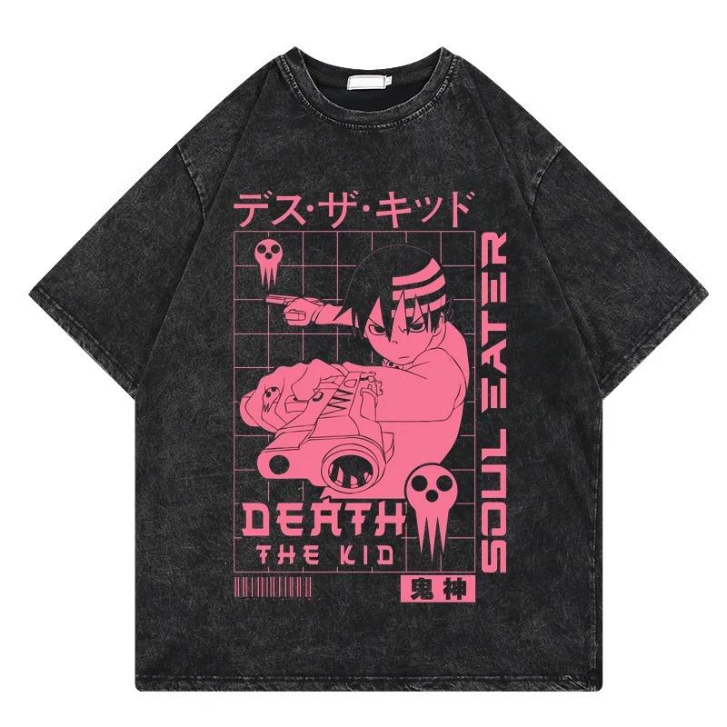 Soul Eater T Shirt Vintage Washed T Shirt Anime Printing Graphic Streetwear Hip Hop Loose Y2k T-Shirt Summer Casual Cotton Tees