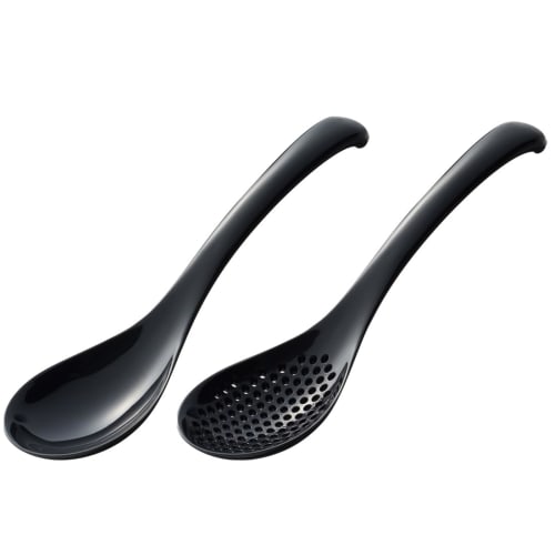 Akebono Sangyo Versatile Renge Spoon Set, Large, 24.5cm, Black, Made In Japan